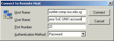 Host Name: sunfire.comp.nus.edu.sg, Authentication Method: Password