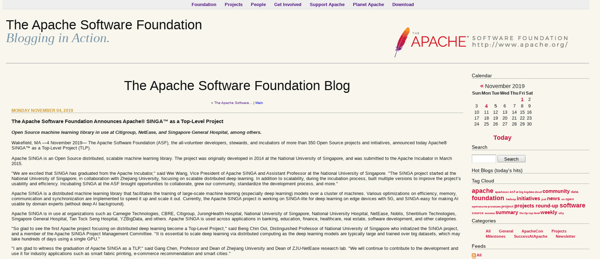The Apache Software Foundation Announces Apache SINGA as a Top-Level ...