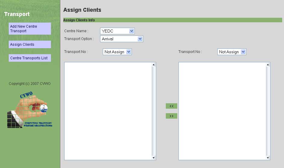 Form to assign client to transport