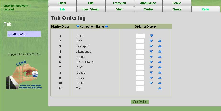 Customisation of tab ordering
