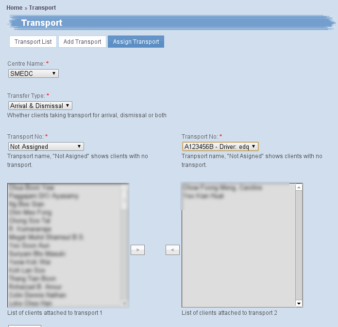 Assign client to transport