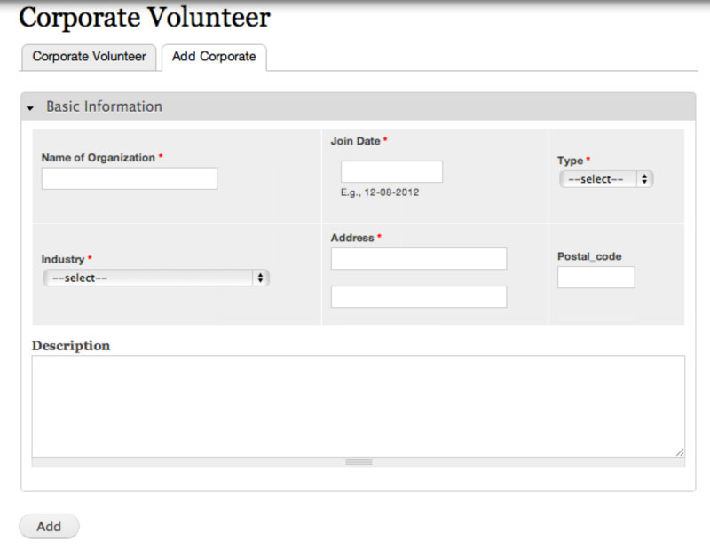 Corporate Volunteer - Add