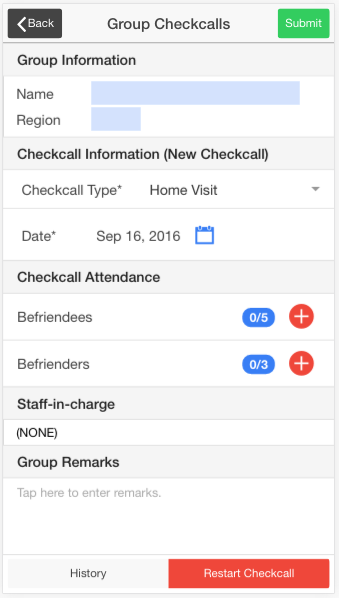 Mobile Group Checkcalls Interface