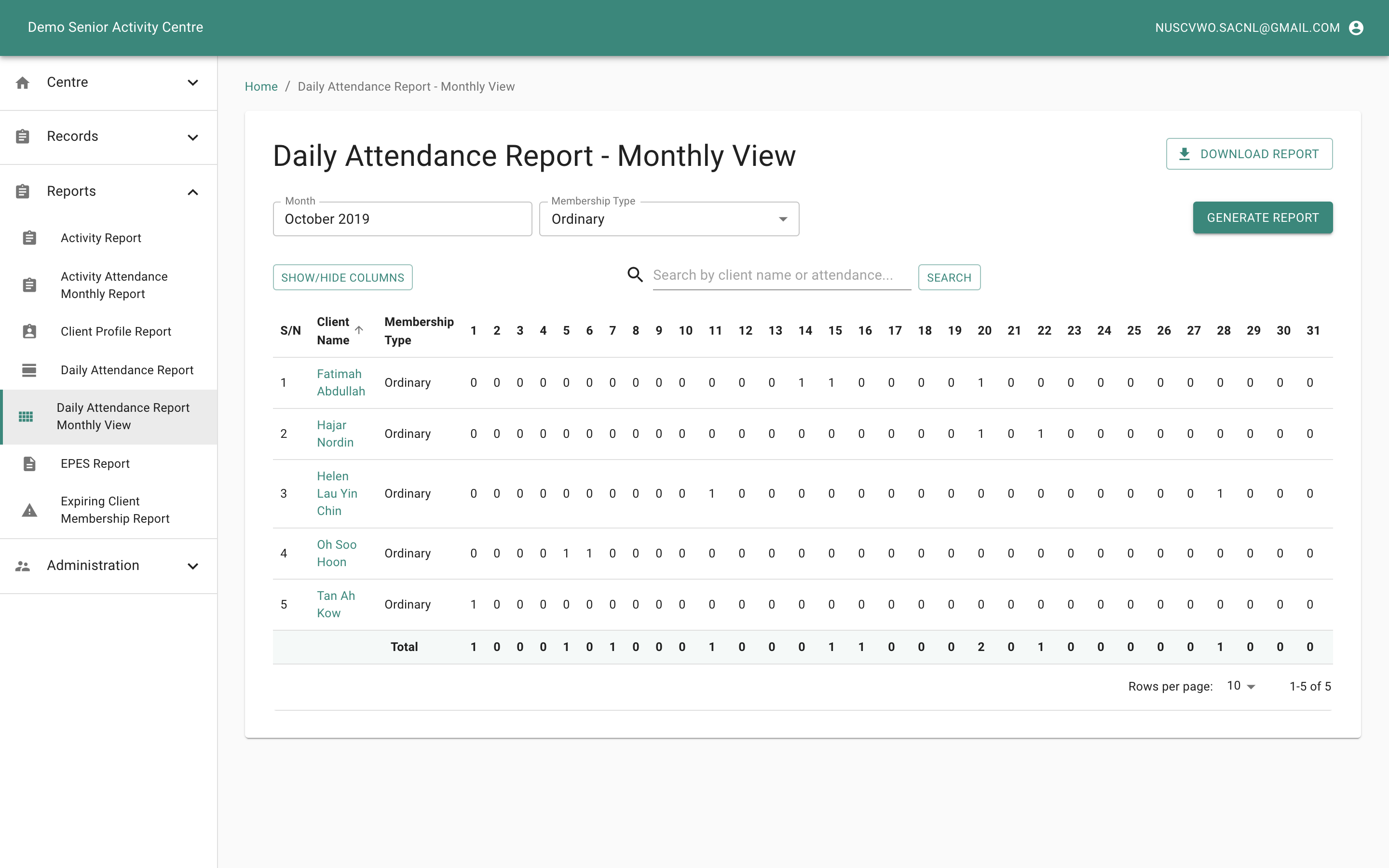 Daily Attendance Report - Monthly View