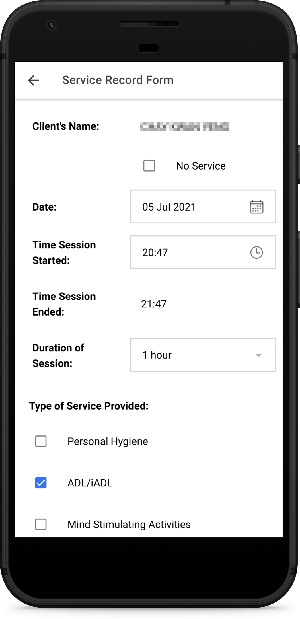 HPC Mobile App Service Record